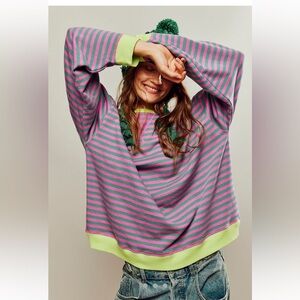 Free People striped classic crewneck sweatshirt NEW